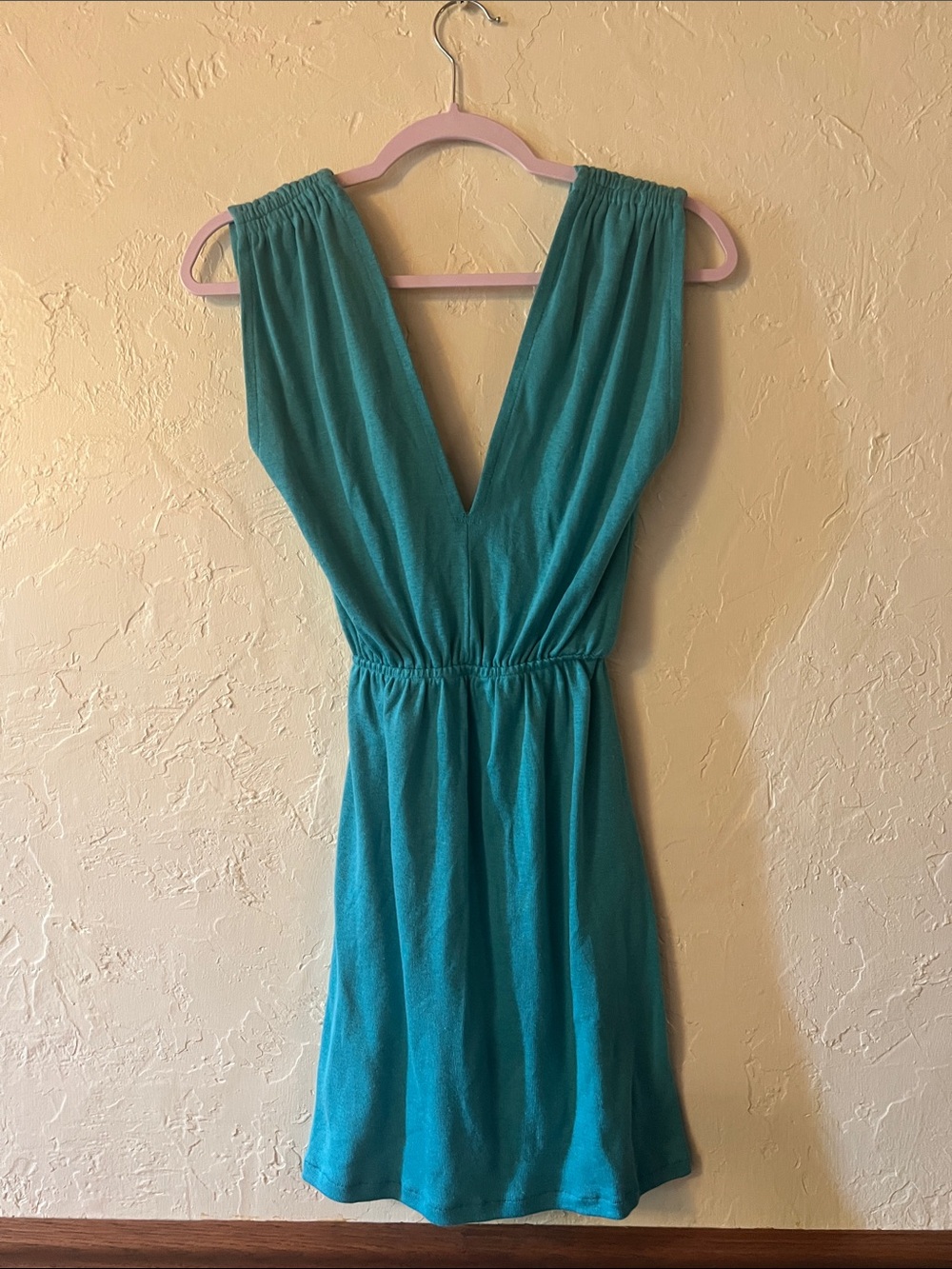 VINTAGE! Deep V-Neck Teal Sleeveless Dress